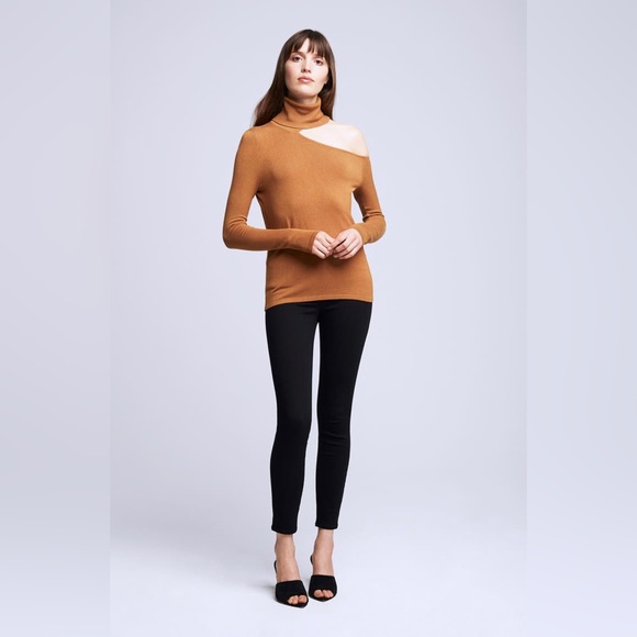 NWT L'AGENCE Nicky Cut Out Turtleneck Sweater Tan - Picture 4 of 5